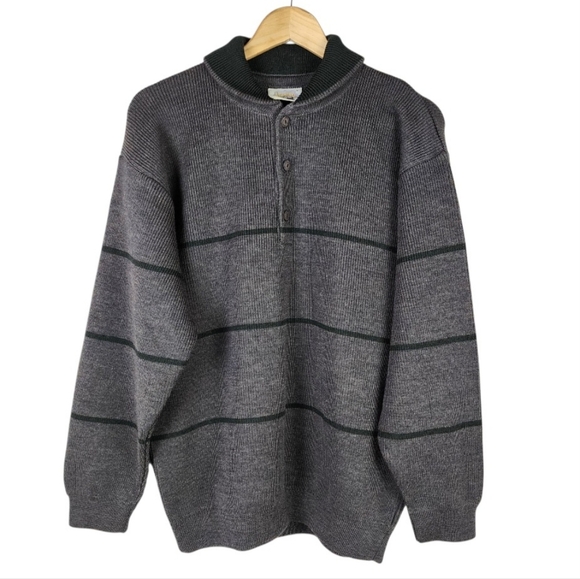 Aklanda Other - Aklanda Australia Wool Shawl Collar Sweater 1/4 Button Marled Stripe Size Large
